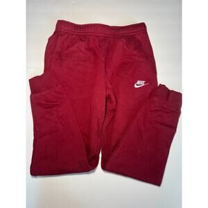 Nike Sweatpants Mens Small Maroon Joggers Swoosh Logo Fleece Athletic Pants